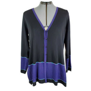 LAST CHANCE Vtg MISOOK Color Block Black Button Cardigan L